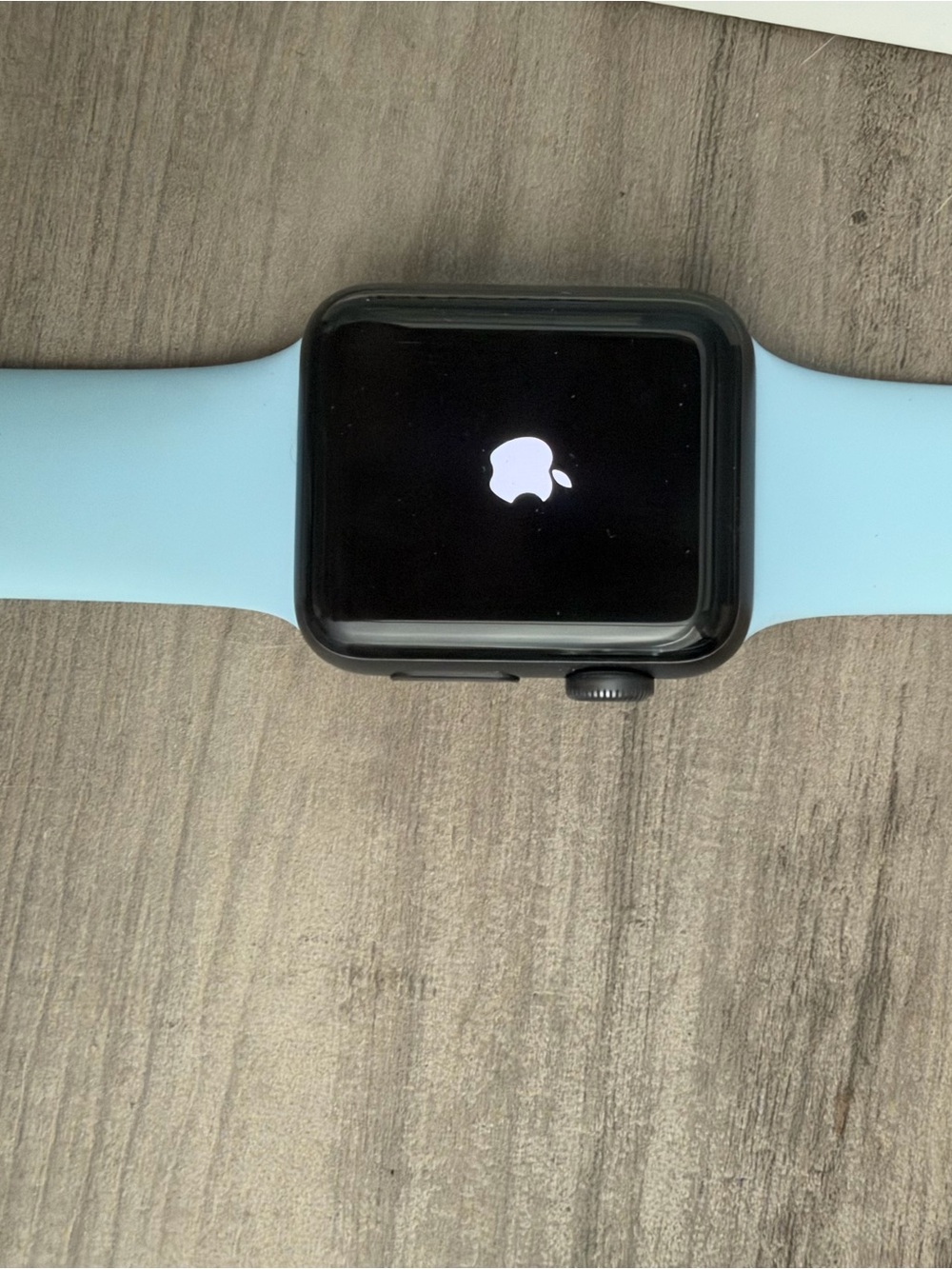 Apple Watch Black Case with Light Blue Sport Band